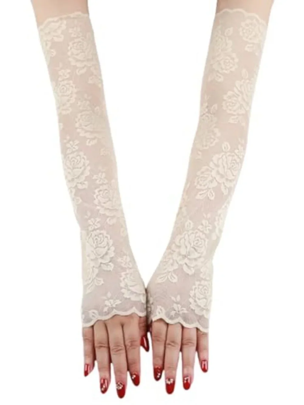 Women's Lace Arm Sleeves UV Protection Sun Gloves Fingerless Driving Gloves